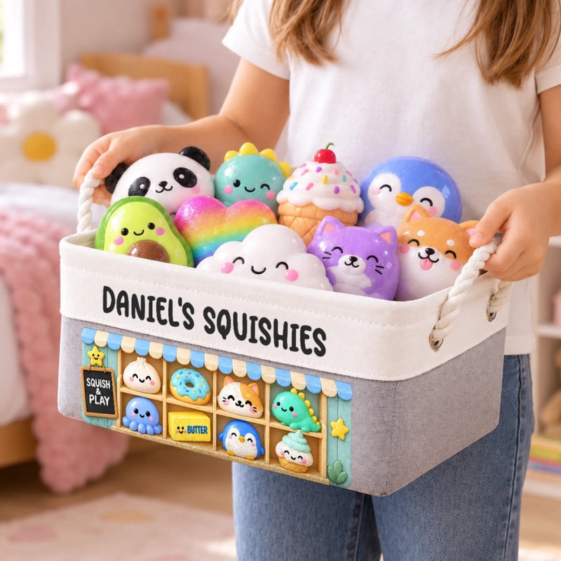 Custom Name Cute Squishy Shop Gifts for Kids - Personalized Storage Basket