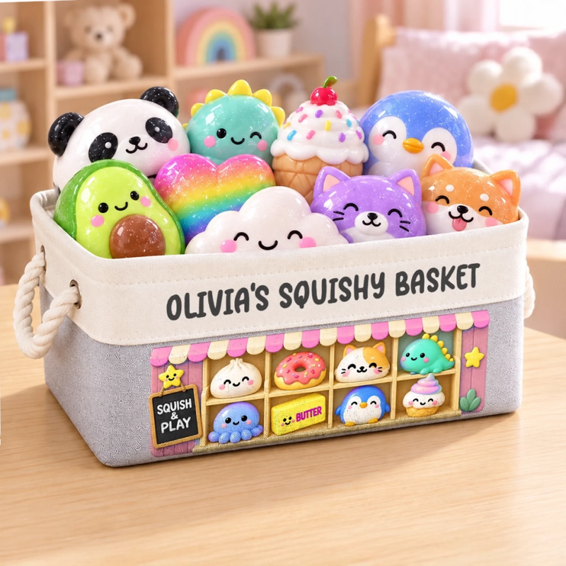 Custom Name Cute Squishy Shop Gifts for Kids - Personalized Storage Basket