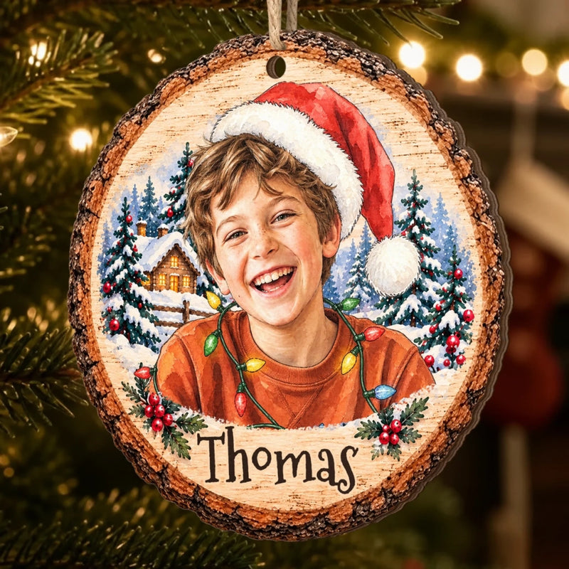 Custom Photo Christmas Gifts for Kids - Personalized Wooden Ornament