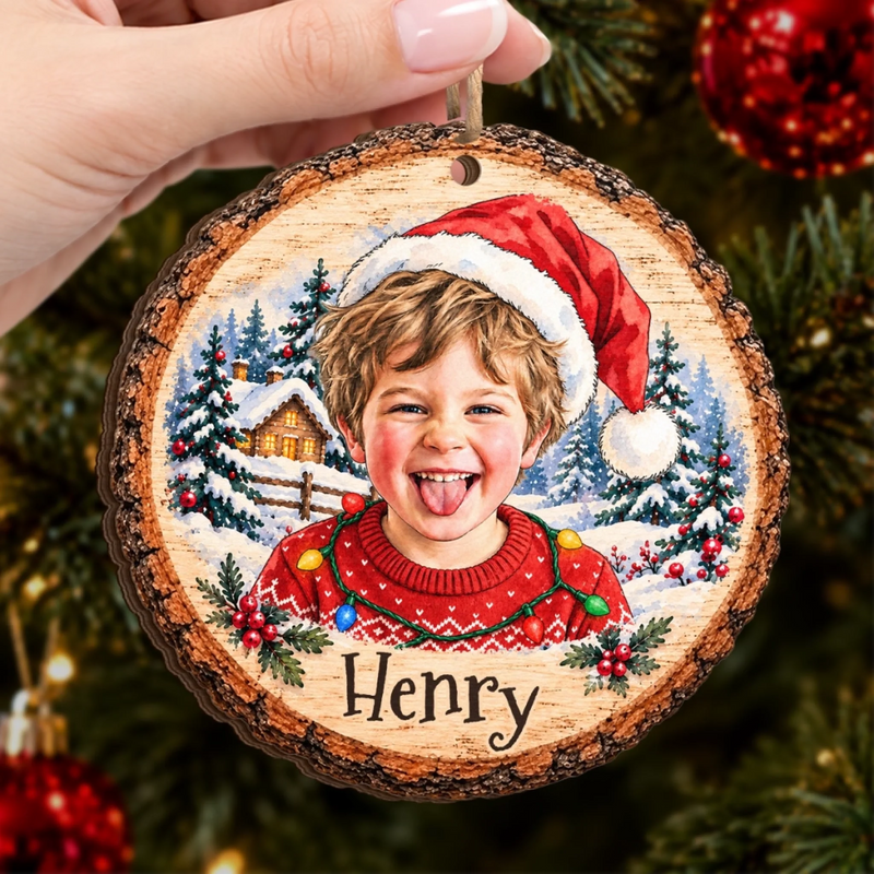 Custom Photo Christmas Gifts for Kids - Personalized Wooden Ornament