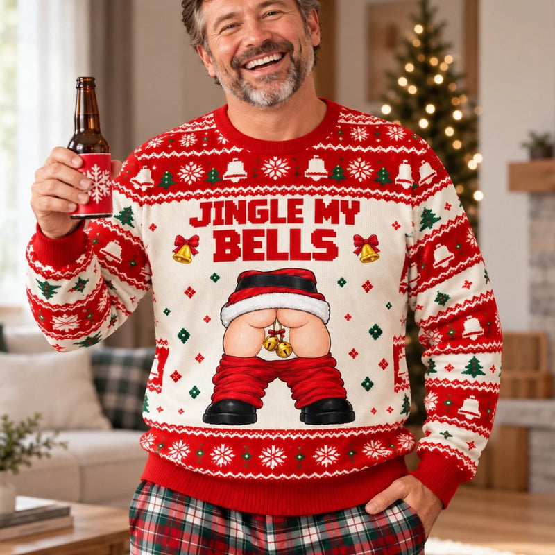 Custom Funny Naughty Jingle My Bells Christmas Gifts for Men - Personalized Ugly Sweater