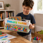 Custom Name Kids Art Supply Storage - Personalized Storage Basket