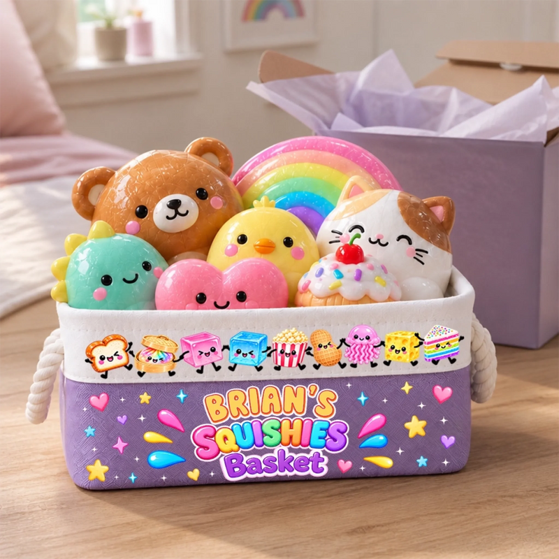 Custom Name Squishies Gifts for Kids - Personalized Storage Basket