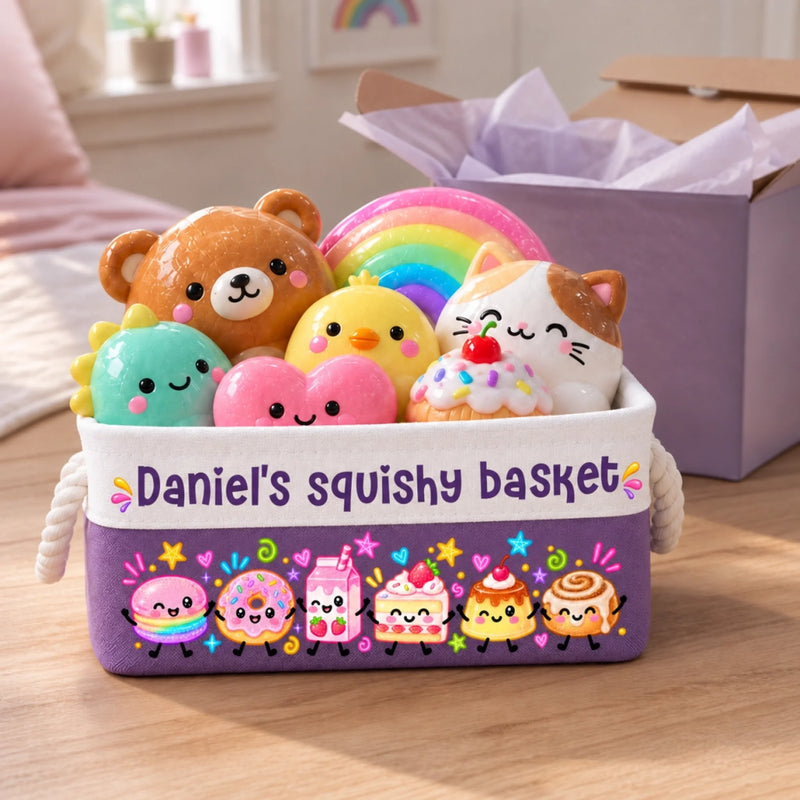Custom Name Kawaii Squishy Collection Gifts for Kids - Personalized Storage Basket