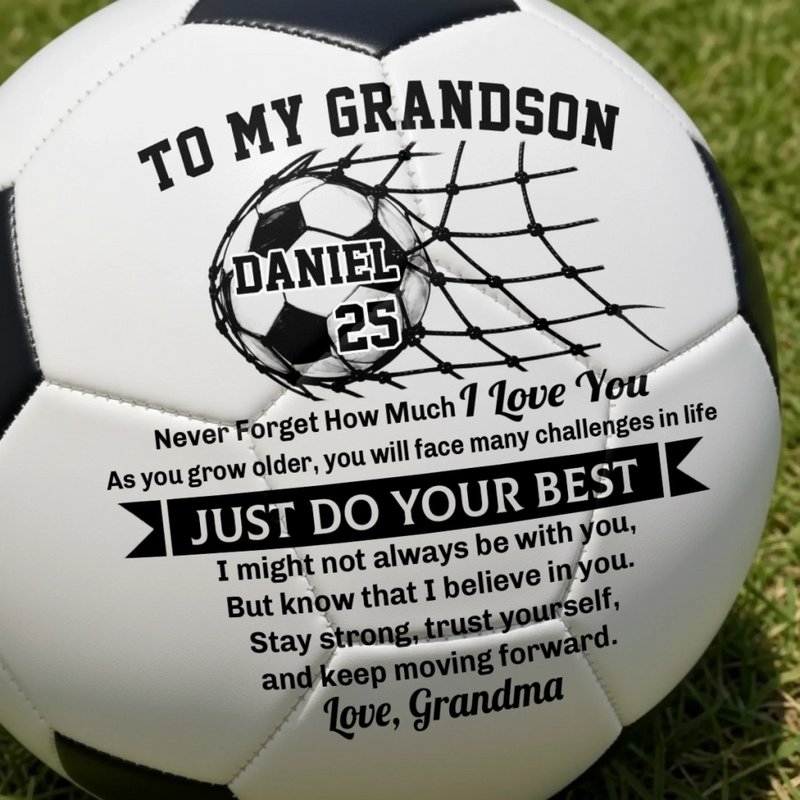 Custom Name and Jersey Number Soccer Gifts for Son and Grandson - Personalized Soccer Ball