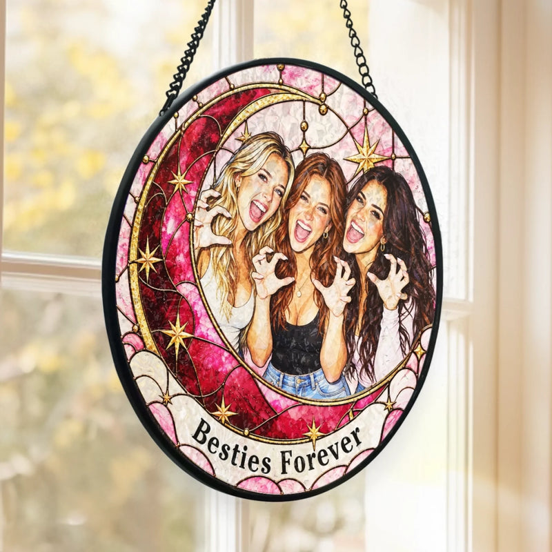 Custom Photo Bestie Friendship Gifts for Women  - Personalized Stained Glass Window Hanging Suncatcher