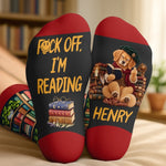 Custom Name Funny Reading Character Gifts for Book Lovers - Personalized Crew Socks