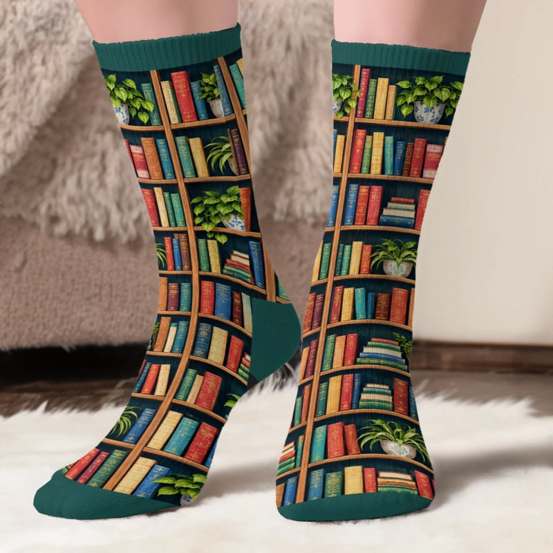 Custom Name Funny Reading Character Gifts for Book Lovers - Personalized Crew Socks