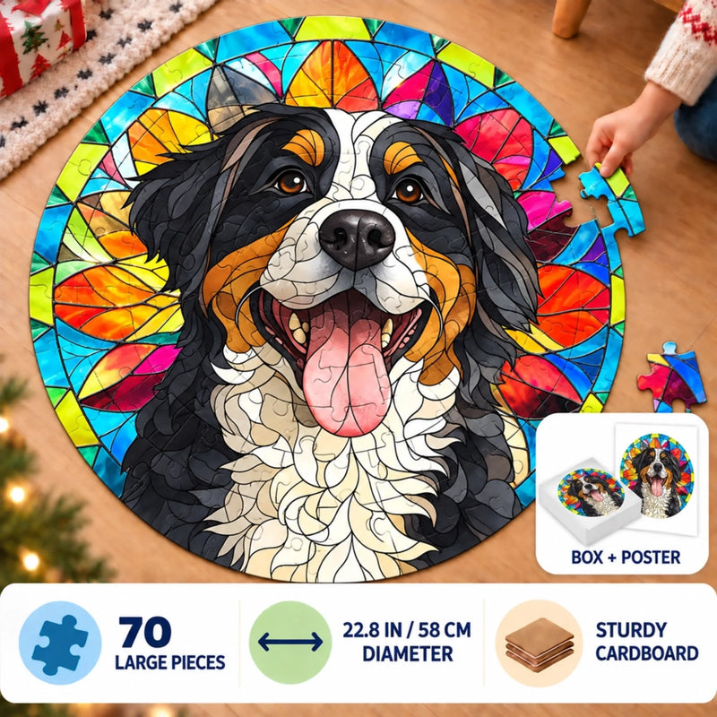 Custom Pet Photo Christmas Gifts for Families - Personalized Round Jigsaw Puzzle