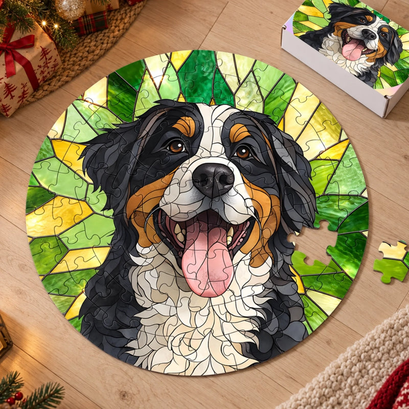 Custom Pet Photo Christmas Gifts for Families - Personalized Round Jigsaw Puzzle