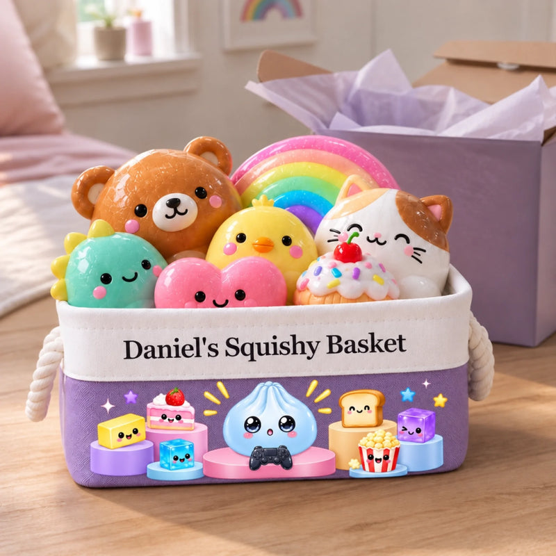 Custom Name Kawaii Squishy Character Gifts for Kids - Personalized Storage Basket