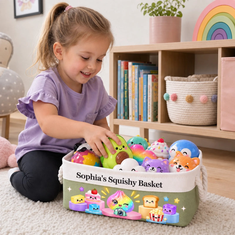 Custom Name Kawaii Squishy Character Gifts for Kids - Personalized Storage Basket