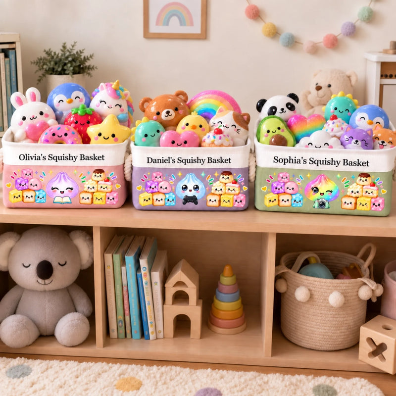 Custom Name Kawaii Squishy Toy Gifts for Kids - Personalized Storage Basket