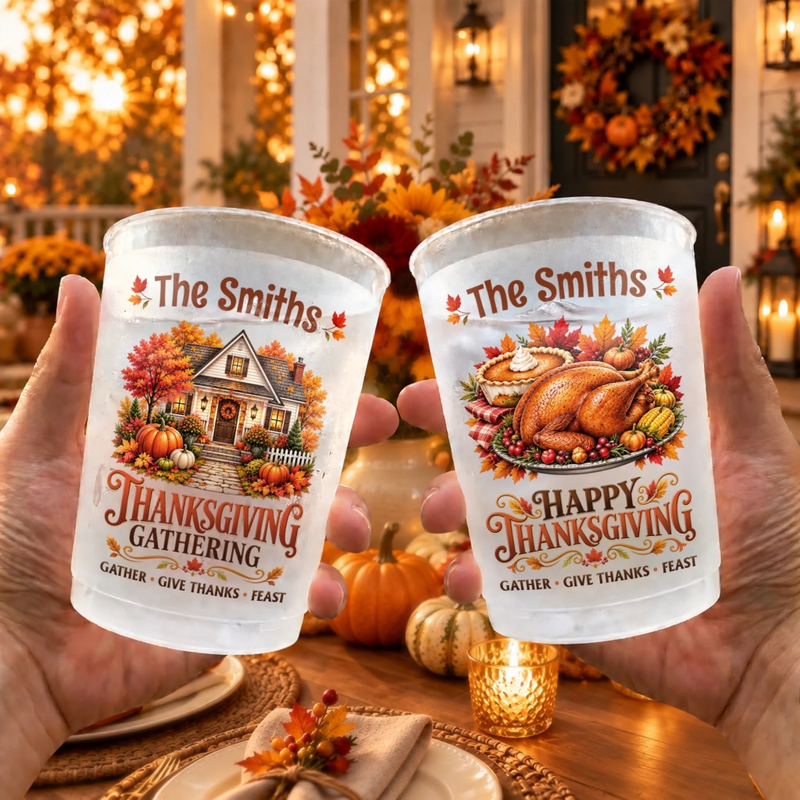 Custom Name Thanksgiving Family Gathering Gifts - Personalized Plastic Cups