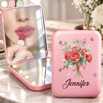 Custom Name Rose Butterfly Beauty Gifts for Women - Personalized LED Compact Makeup Mirror