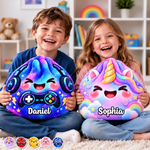 Custom Name Gamer and Unicorn Gifts for Kids - Personalized Shaped Pillow