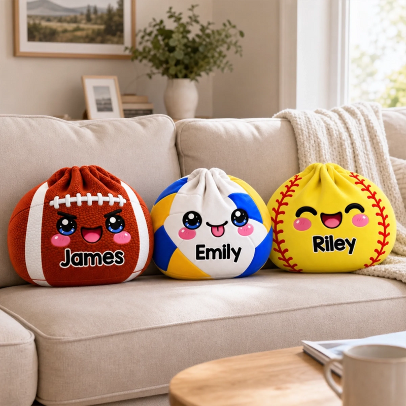 Custom Name Kawaii Sports Ball Gifts for Kids - Personalized Shaped Pillow