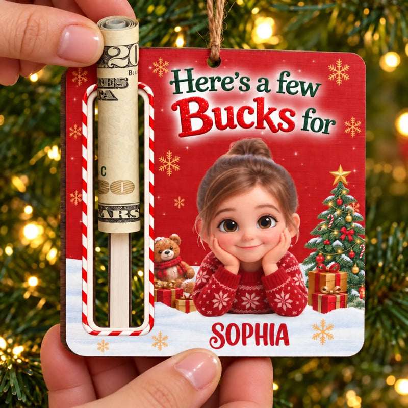 Custom Photo Wooden Money Holder Ornament - Personalized Christmas Birthday Gifts For Kids - Little Buck Big Cheer