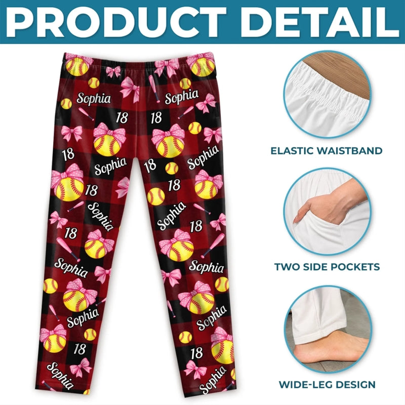 Custom Name Softball Gifts For Women - Personalized Pajama Pants