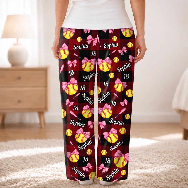 Custom Name Softball Gifts For Women - Personalized Pajama Pants