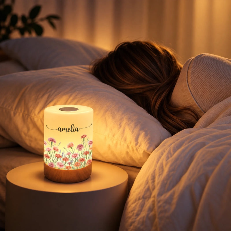 Custom Name Floral Decor - Personalized Dimmable Touch Night Light