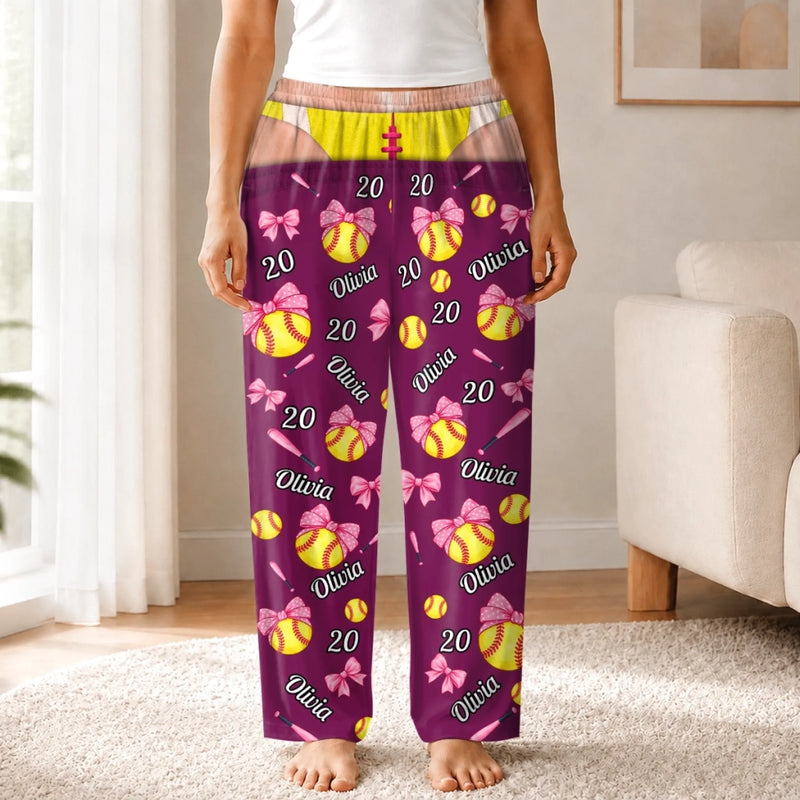 Custom Name And Number Sports Gifts For Women - Personalized Pajama Pants