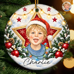 Custom Photo Star Christmas Keepsake for Kids - Personalized Ceramic Ornament