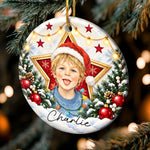 Custom Photo Star Christmas Keepsake for Kids - Personalized Ceramic Ornament