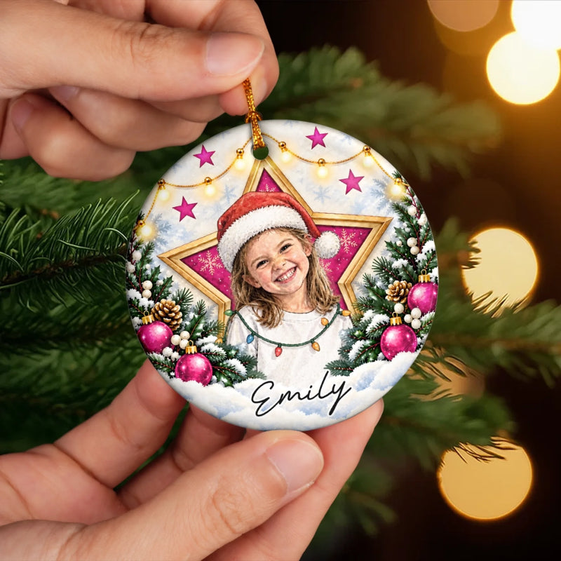 Custom Photo Star Christmas Keepsake for Kids - Personalized Ceramic Ornament