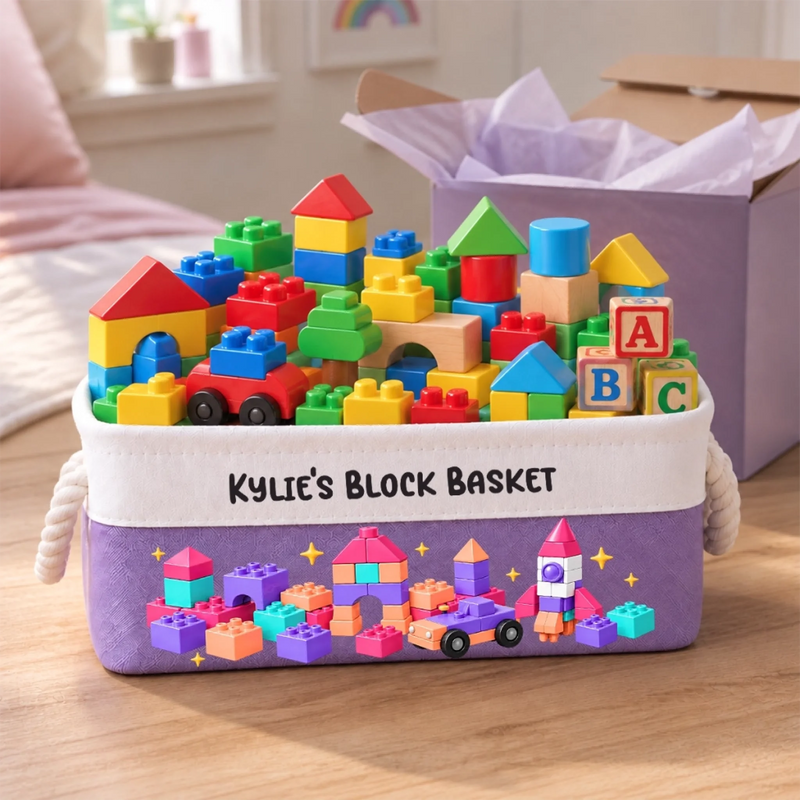 Custom Name Building Block Toy Storage For Kids - Personalized Storage Basket