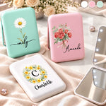 Custom Initial and Name Floral Gifts for Her - Personalized LED Compact Makeup Mirror