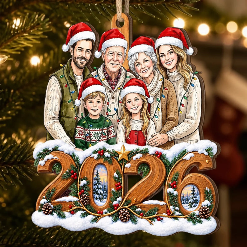Custom Family Photo Christmas Gifts - Personalized Wooden Ornament