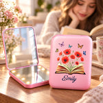 Custom Name Floral Bookish Gifts For Women And Book Lovers - Personalized LED Compact Makeup Mirror