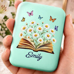 Custom Name Floral Bookish Gifts For Women And Book Lovers - Personalized LED Compact Makeup Mirror
