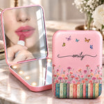Custom Name Floral Butterfly Bookish Gifts For Book Lovers, Women - Personalized LED Compact Makeup Mirror