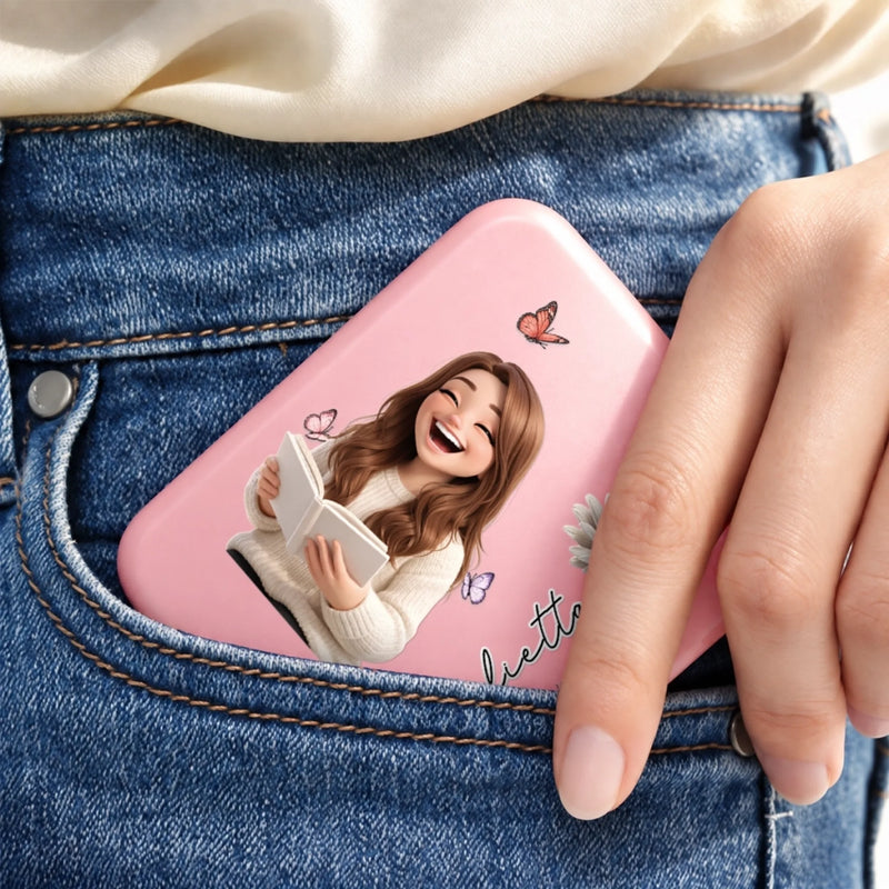 Custom Photo Name Birth Month Flower Gifts For Women And Girls - Personalized LED Compact Makeup Mirror