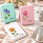 Custom Name Birth Month Flower Beauty Gifts for Women - Personalized LED Compact Makeup Mirror