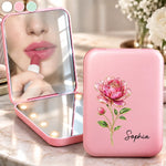 Custom Name Birth Month Flower Beauty Gifts for Women - Personalized LED Compact Makeup Mirror