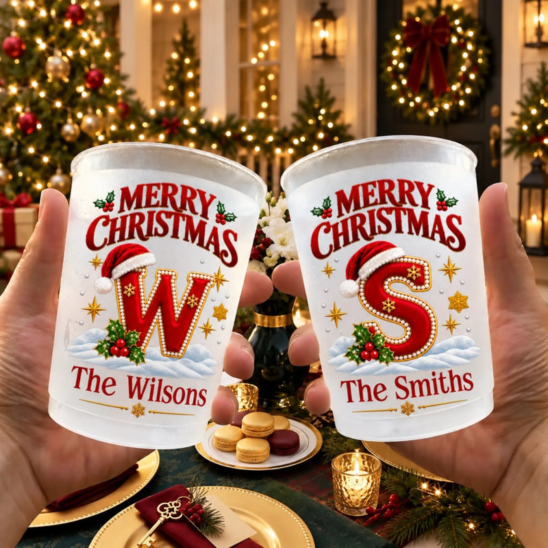 Custom Monogram Christmas Family Gifts - Personalized Plastic Cups