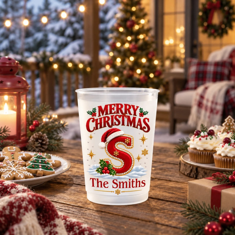 Custom Monogram Christmas Family Gifts - Personalized Plastic Cups