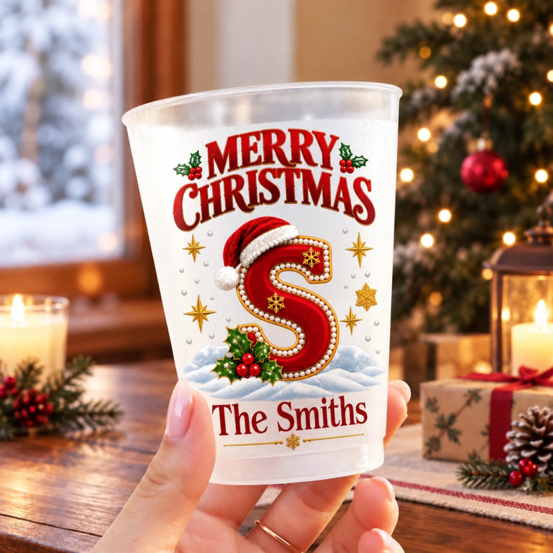 Custom Monogram Christmas Family Gifts - Personalized Plastic Cups
