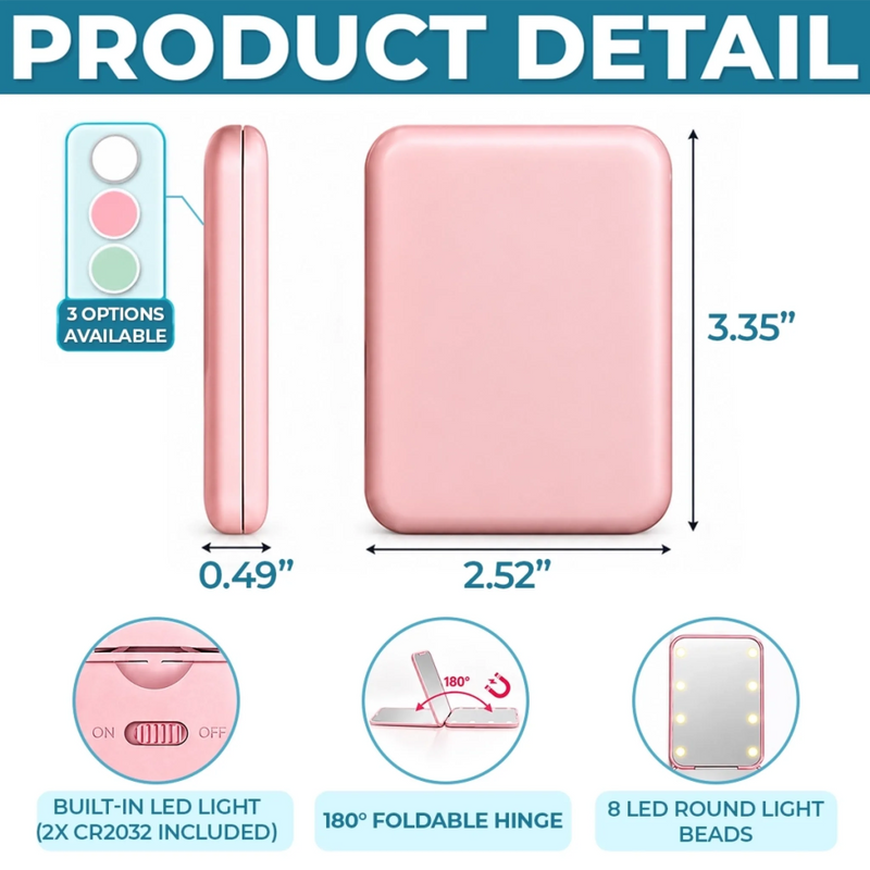 Custom Name Floral Beauty Gifts For Women - Personalized LED Compact Makeup Mirror