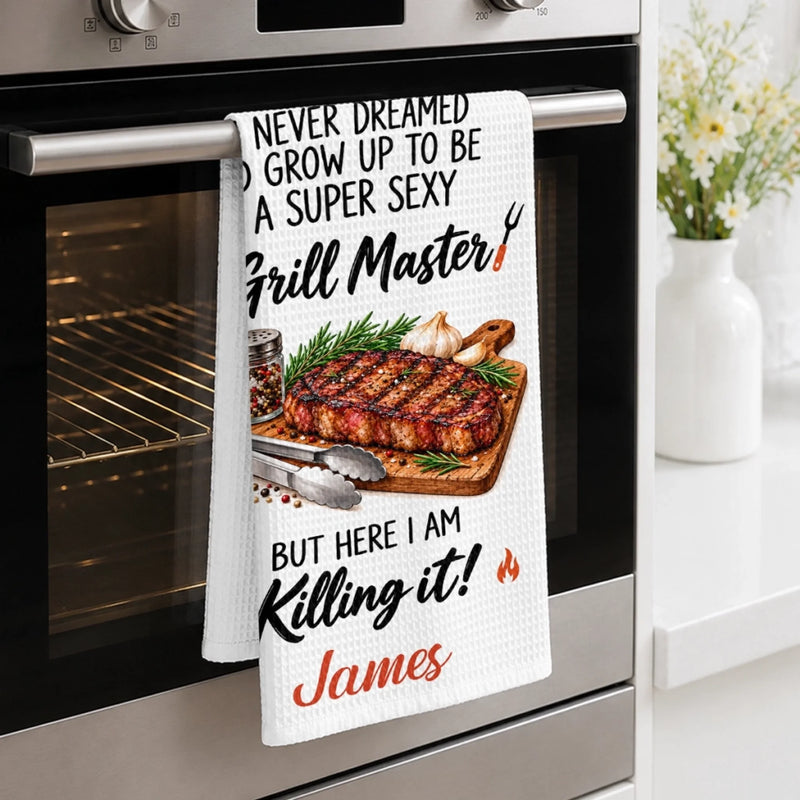 Custom Name Funny Grill Master Gifts - Personalized Kitchen Towel