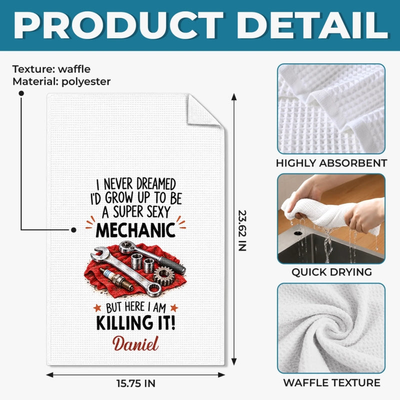 Custom Name Funny Mechanic Gifts for Men - Personalized Kitchen Towel