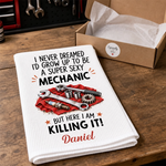 Custom Name Funny Mechanic Gifts for Men - Personalized Kitchen Towel