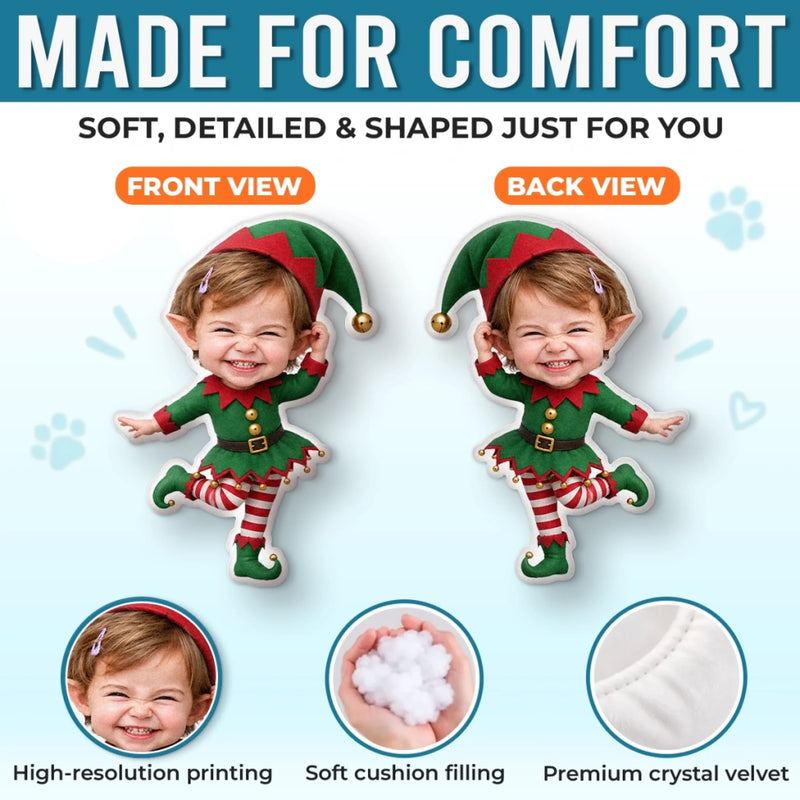 Custom Photo Christmas Elf Gifts for Kids - Personalized Shaped Pillow