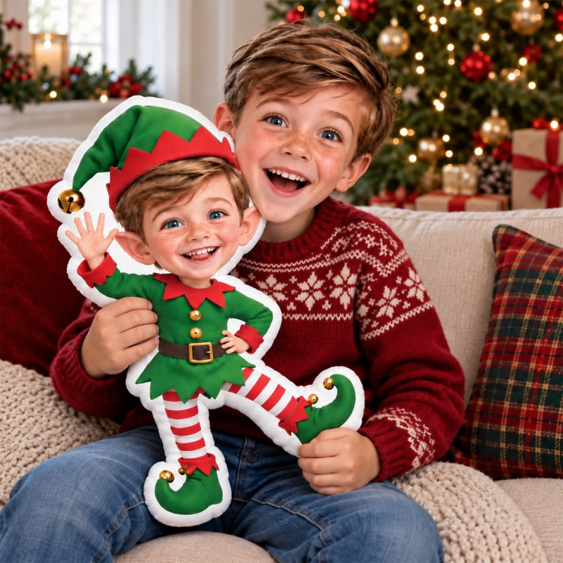 Custom Photo Christmas Elf Gifts for Kids - Personalized Shaped Pillow