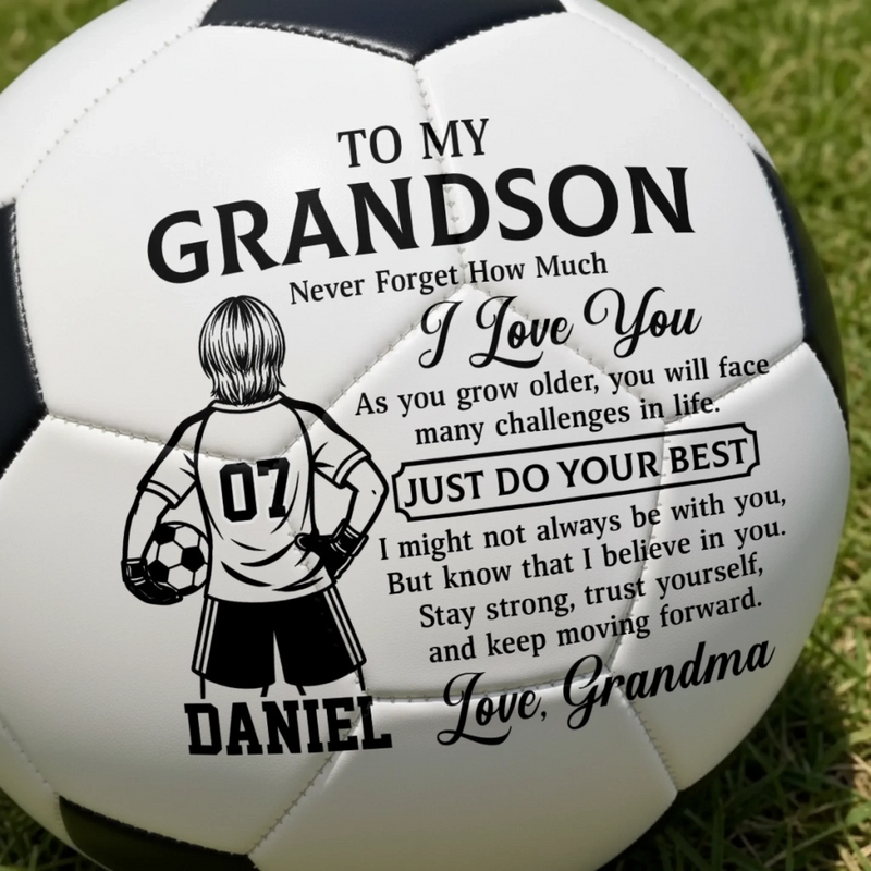 Custom Name Motivational Soccer Gift for Grandson - Personalized Soccer Ball