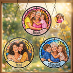 Custom Photo Generational Family Gifts For Mom, Grandma - Personalized Stained Glass Window Hanging Suncatcher