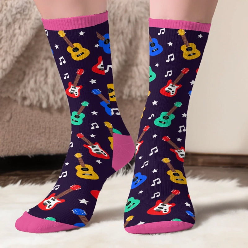 Custom Name Guitar Gifts for Musicians - Personalized Crew Socks